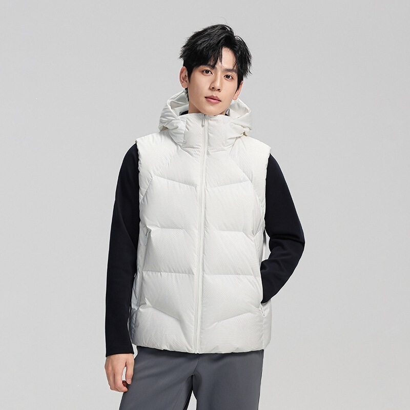 Men's 2026 winter casual hooded down vest, warm down jacket, white