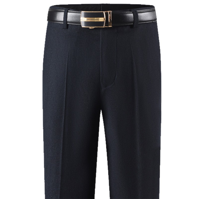 Pantalones de traje de Cachemira de otoño e invierno para hombres Pantalones rectos engrosados sueltos rectos casuales de negocios negro sin planchar pantalones de traje hombres image 6