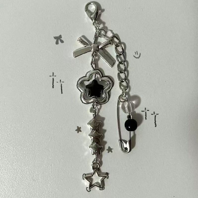 Original Silver-White Bow Star Pendant Card Holder Phone Chain Keychain