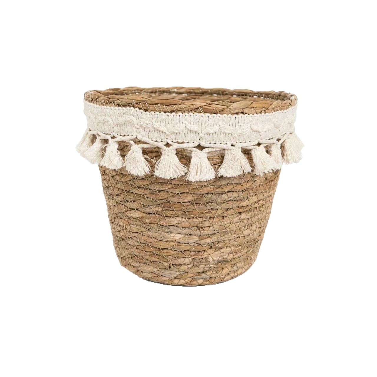 Cesta de flores tejida a mano de fibras naturales y ratán, impermeable, para sala de estar