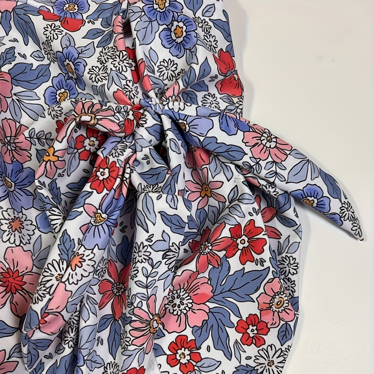 New Style One-Piece Floral Print Swimsuit With Skirt And Ties, Bikini, Aliexpress Amazon Tk345_ecoleips.com