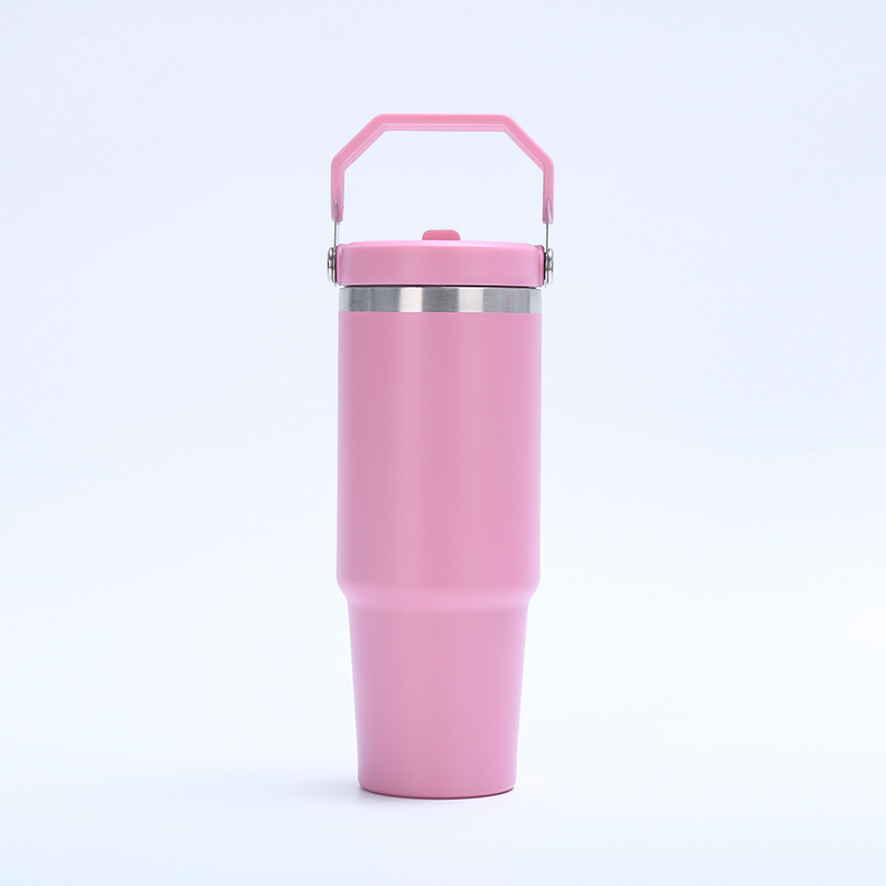 304 taza de acero inoxidable taza de automóvil de gran capacidad taza de aislamiento de calor aislamiento frío taza de hielo mango taza de paja de doble bebida