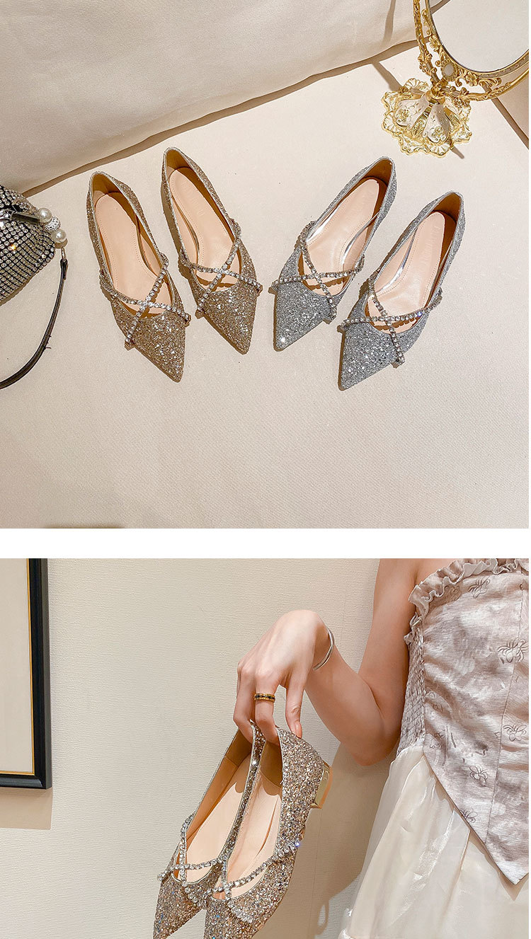 Genuine Leather Wedding Flat Shoes With Crystal Detail_voghion.com