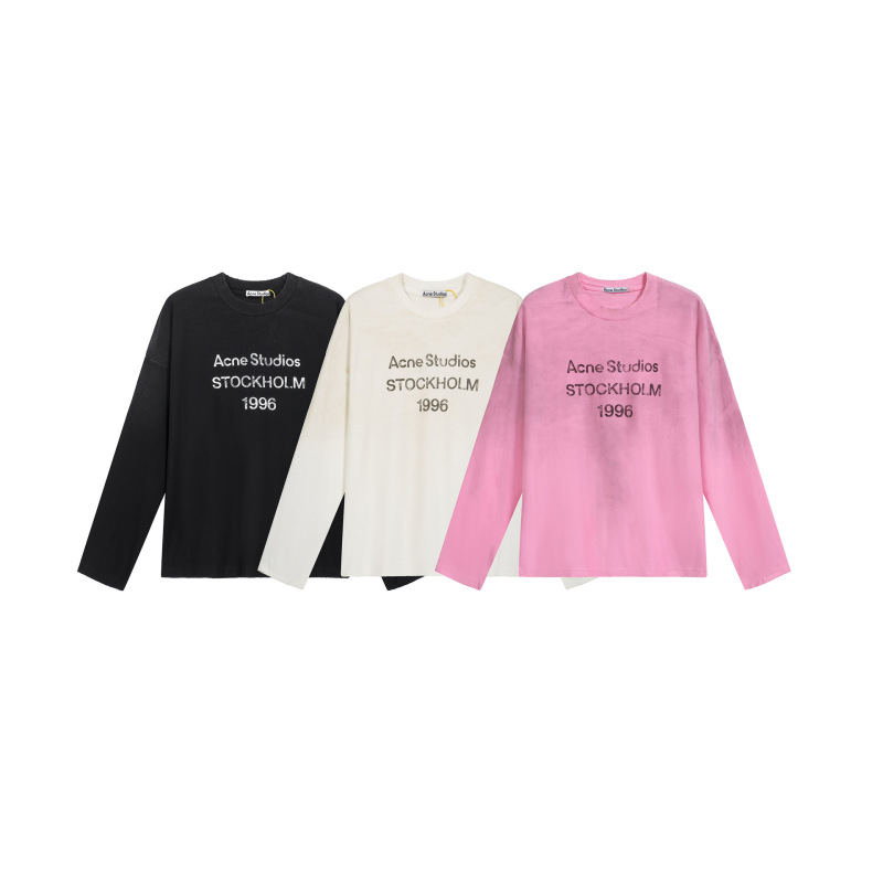 Cross-Border Trendy Brand 1996 Distressed Washed Vintage a Letter Print High Street Long-Sleeve Loose Unisex Couple T-Shirt Cross-Border Trendy Brand 1996 Distressed Washed Vintage a Letter Print High Street Long-Sleeve Loose Unisex Couple T-Shirt