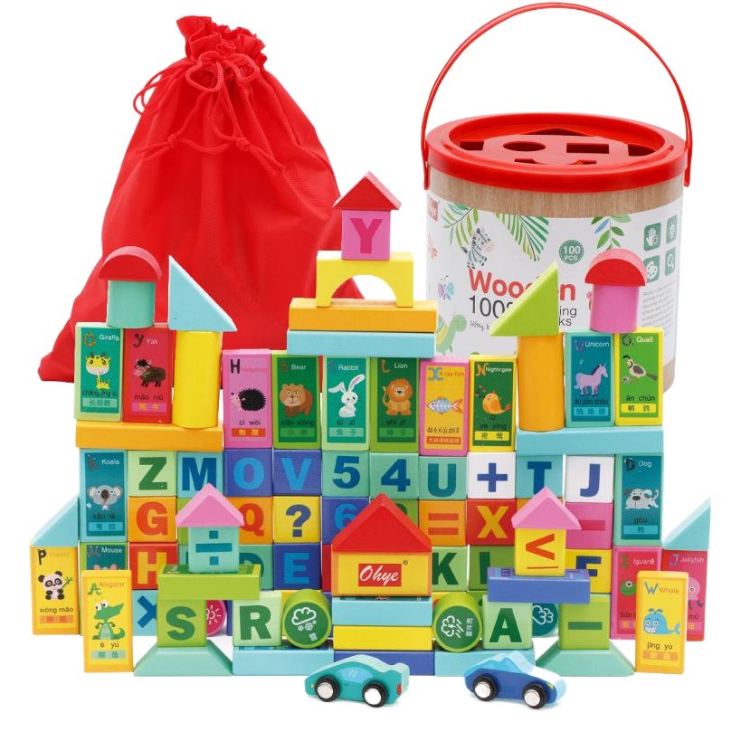 100 bloques de construcción de barriles letras de madera para niños cabeza de madera maciza ensamblada juguetes para bebés educación de la primera infancia fábrica al por mayor