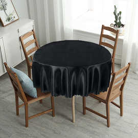 新款圆形格子纯色桌布防水防污带花边大圆桌餐桌布台布跨境爆款