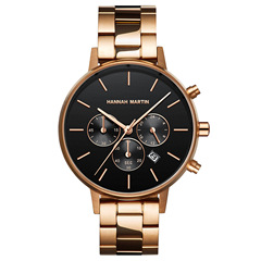 Hannah Martin Multifunctional Timer Butterfly Double-Press Clasp Waterproof Stainless Steel Chain Women's Watch