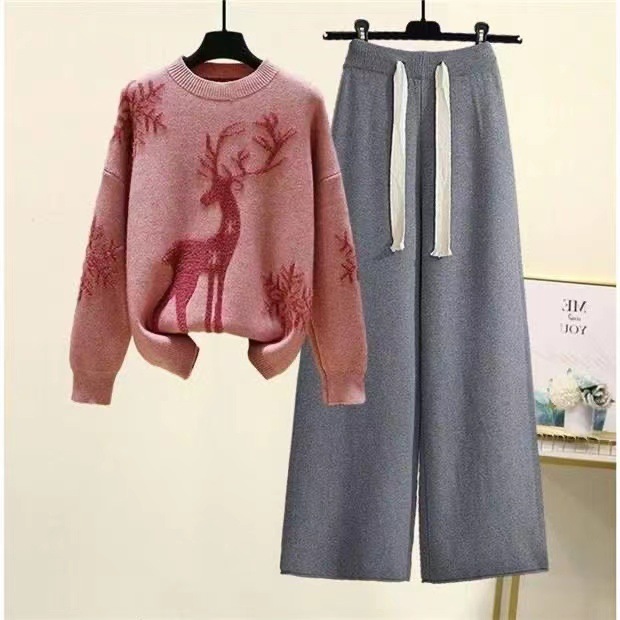 Damenbekleidung Große Herbst- und Winteranzüge für Damen, neue Strickpullover im Lazy-Style für Damen, schmale Freizeithosen, zweiteilige Anzüge_voghion.com