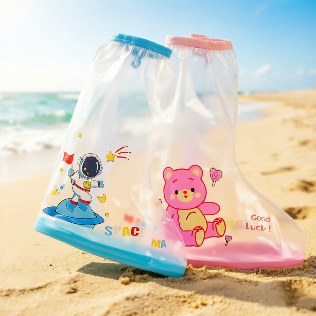 Children's High-Top Rain Shoe Covers, Thickened, Wear-Resistant, Soft, Cold-Resistant, Boys' and Girls' Rain Shoe Covers, Waterproof, Non-Slip, with Edge Protection on the Bottom