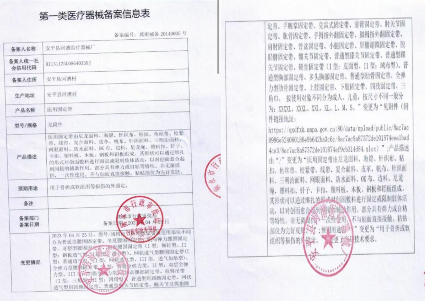 医用固定带信息表(第一个)