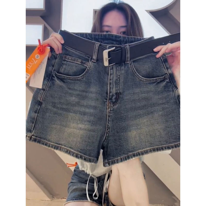 Vintage Blue Slim Denim Shorts Women's plus size chubby girl Summer New Arrival All-Match High Waist Fashionable A- Word Wide-Leg Shorts