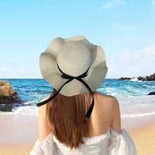 夏天草帽防晒韩版女子波浪帽潮流百搭防晒遮阳海边沙滩太阳帽