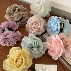 韩国东大门同款纱花甜美发夹山茶花抓夹丸子头马尾优雅发饰鲨鱼夹