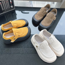 真皮小白鞋女2025春季新款一脚蹬休闲鞋通勤百搭厚底增高单鞋女