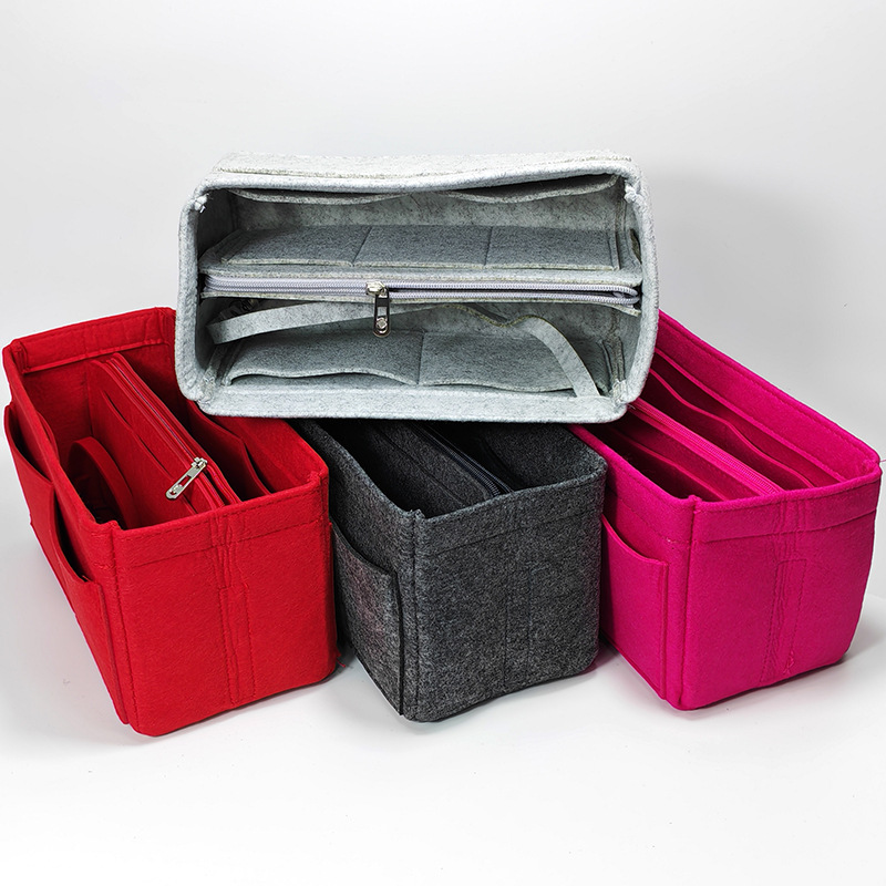 中间拉链款毛毡化妆包纯色多样式毛毡包中包化妆品整理收纳包可定