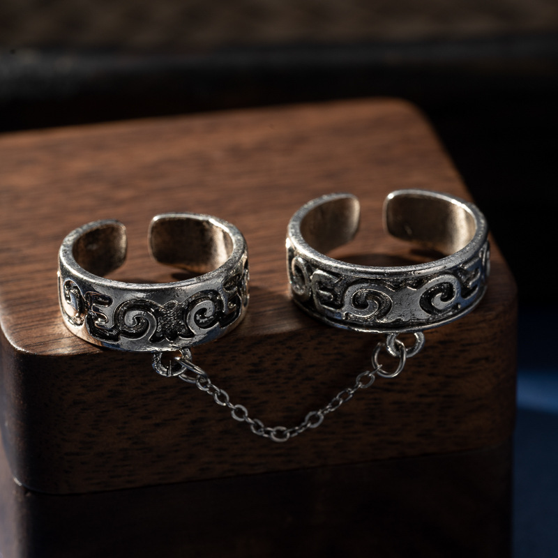 Kazakh Retro Distressed Cool Open Ring with a Unique Light Luxury Temperament, High-End Cool Versatile Index Finger Ring