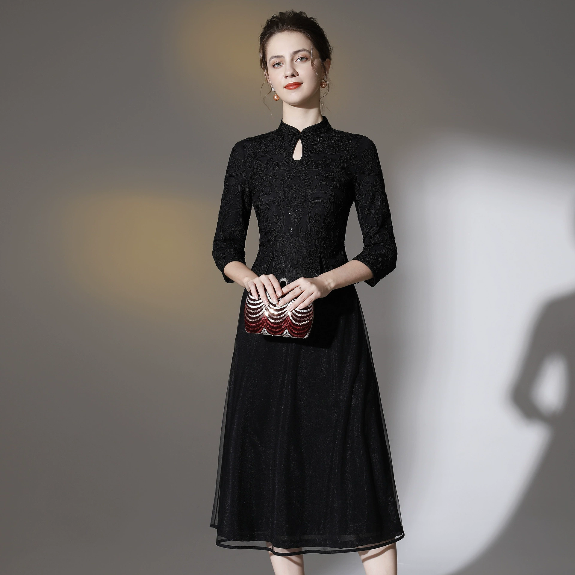 Шэньчжэнь Банкет плюс размер женщин платье Си мама поддельные два высокого класса платье красное платье