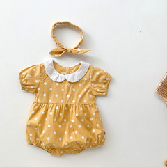 2023 new summer products for infants and young children, short-sleeved polka-dot one-piece harem clothes for baby girls, doll collar, outdoor rompers and hairbands