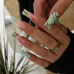 跨境穿戴甲批髮長款歐美熱銷美甲片成品24片可拆卸外貿手指甲貼片