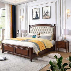 美式轻奢软包床头实木床家用大小户型储物大床1.8米1.5婚床双人床