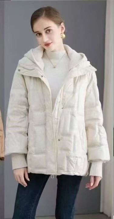 跨境秋冬新款羽绒服女中长款百搭保暖白鸭绒针织帽韩版欧货外套潮|undefined