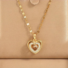 【铜微镶锆石】欧美爱心水晶吊坠项链气质轻奢小众设计感