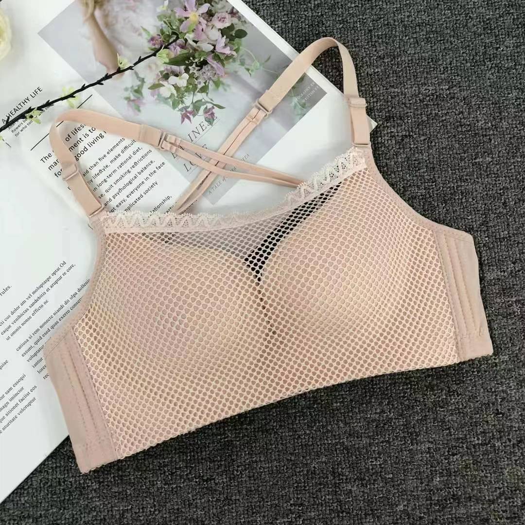 Nuevo sujetador de pecho de moda de encaje jacquard transpirable y cómodo ajuste lateral de pecho de tres filas de botones ropa interior para mujeres