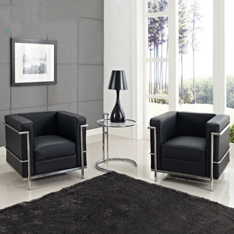 LC2 sofá de oficina de negocios minimalista clásico Corbusier negro sala de estar sofá de cuero de recepción