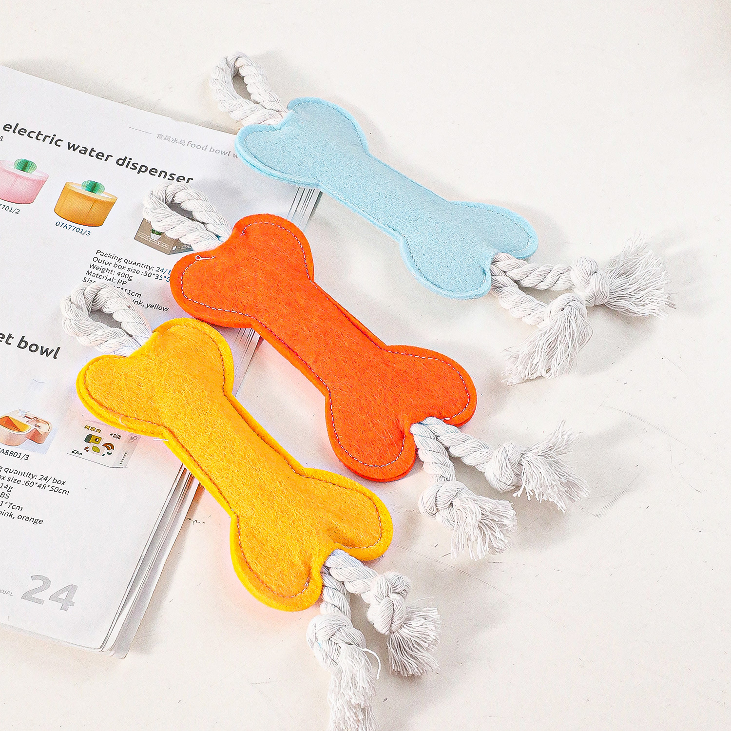 Cuerda para morder para perros, fieltro multicolor, hueso, cuerda de algodón, bola de juguete, juguete para perros, cuerda resistente a morder, juguete para perros