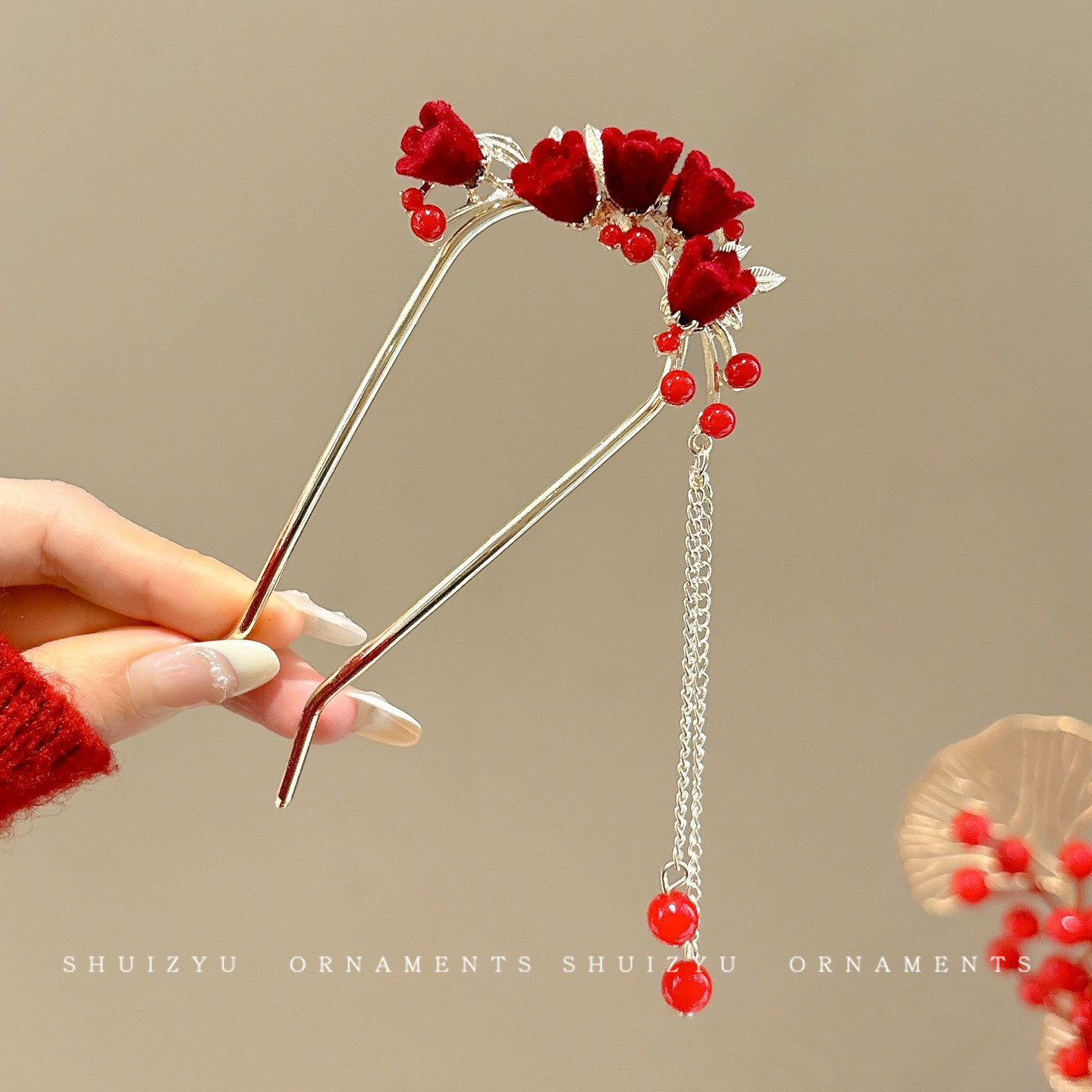 Nueva horquilla de flores de estilo antiguo chino, horquilla de sentido avanzado moderno, horquilla de cabello femenino, horquilla de Hanfu, tocado de horquilla de madera