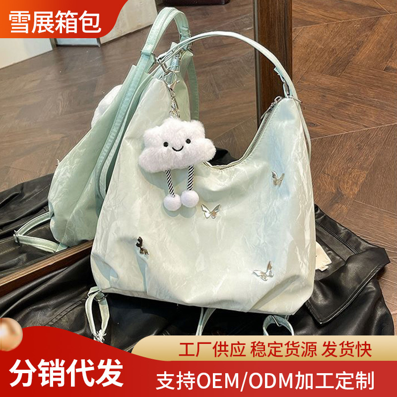 女包代发大容量蝴蝶装饰单肩包2025新款时尚通勤双肩包多用托特包