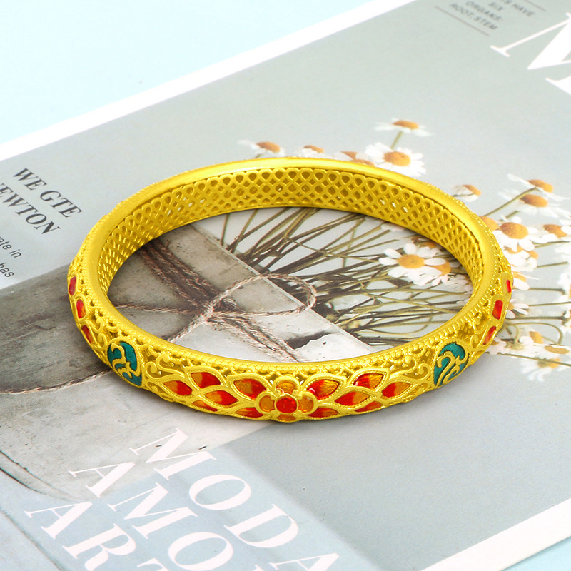 新款國潮民族風琺琅烤漆時尚女手镯 沙金diy跨境直播網紅輕奢飾品