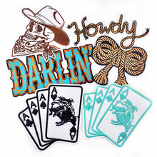 Howdy Darlin 牛仔布贴 牛仔扑克绳结补丁贴 衣服装免缝加热熔胶