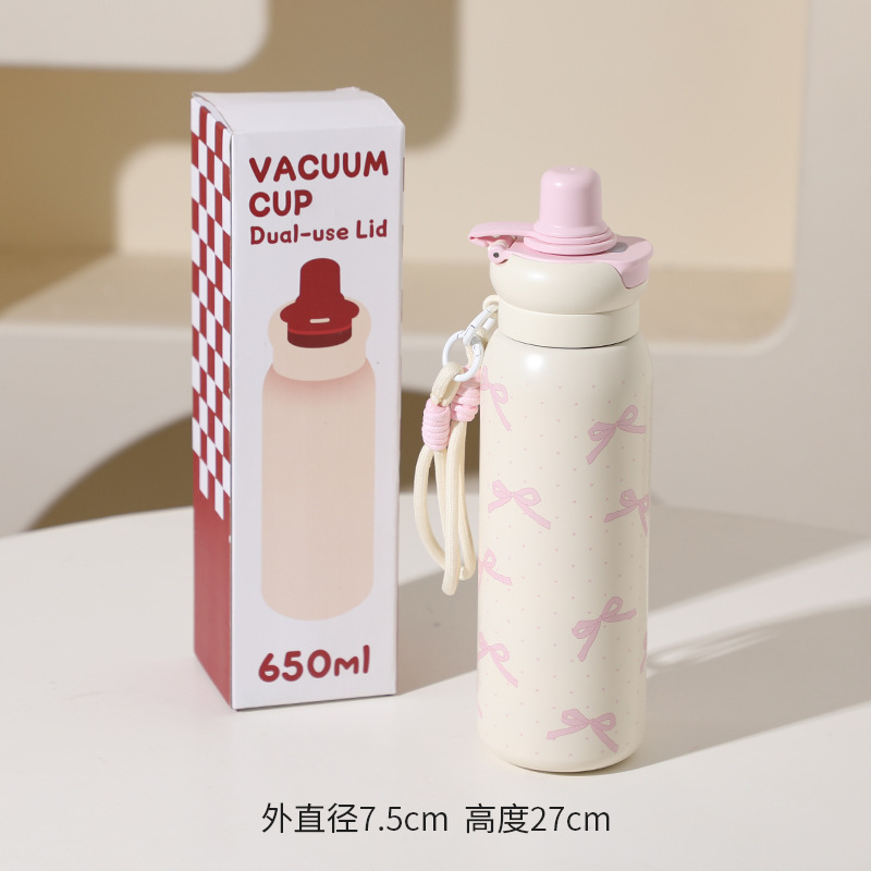 新型かわいいアニメ高颜値ストローカップ大容量女子学生ダブル飲料カップ316ステンレス保温カップ|undefined