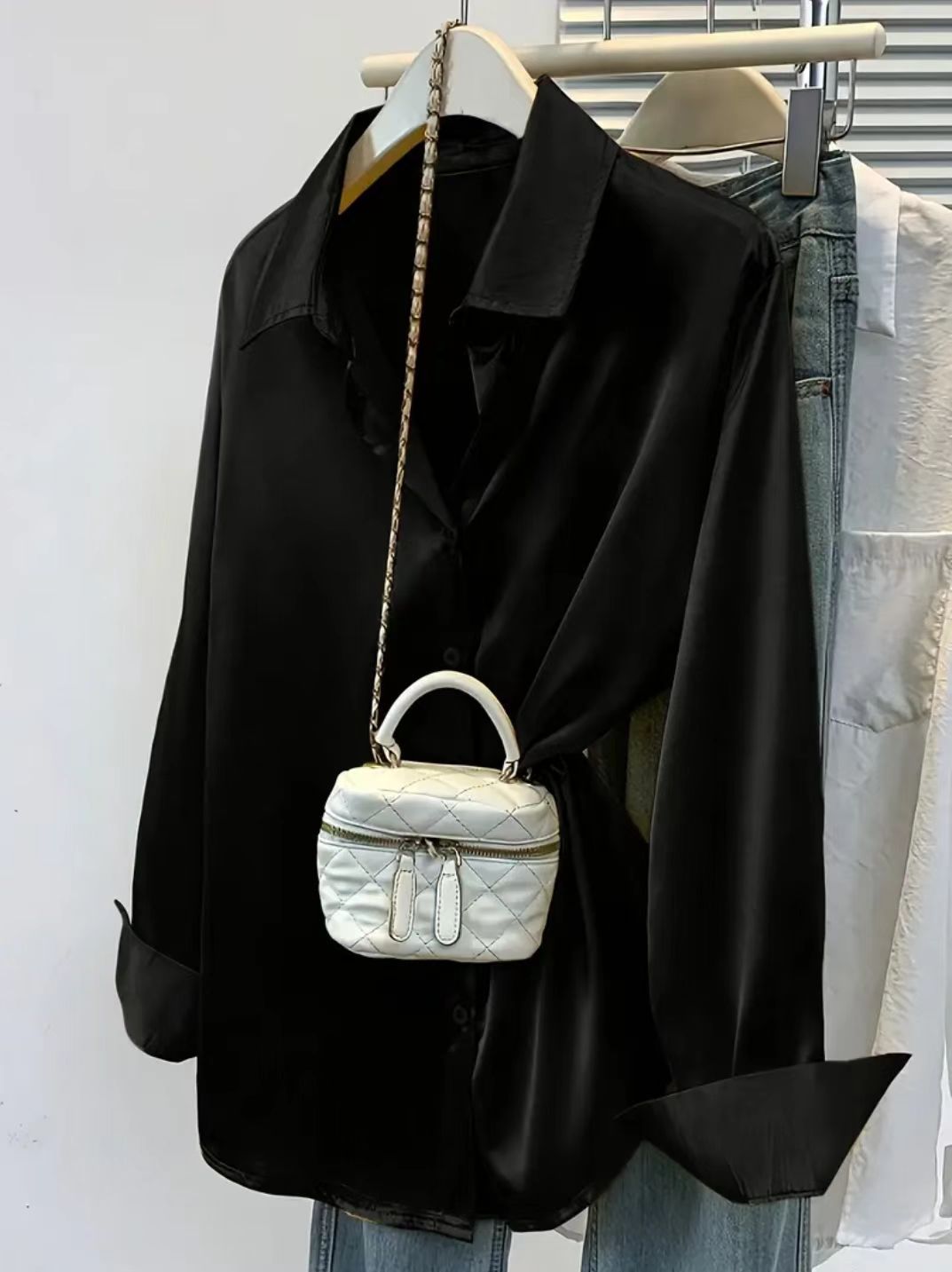 Women's Clothing Satin Shirt Long Sleeved Solid Color Versatile Professional Style American New_ecoleips.com