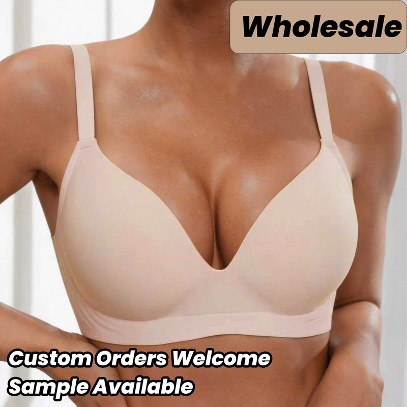 In-Stock Direct Shipment Cross-Border V-Neck Jelly-Style Seamless Wireless Soft and Comfortable Underwear, Popular European and American Export Bra