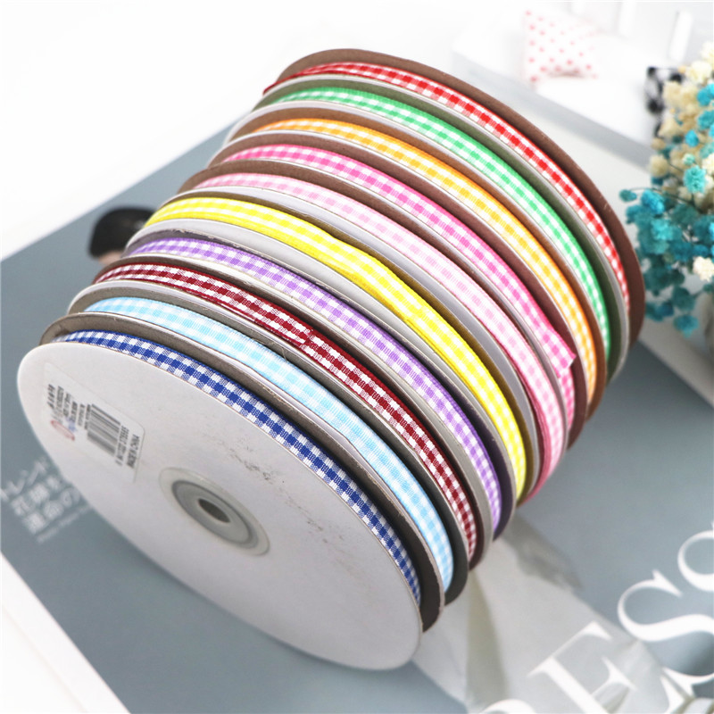 6mm grid printed band with ribbon bow material handmade children's hair accessories DIY accessories ribbon wholesale
