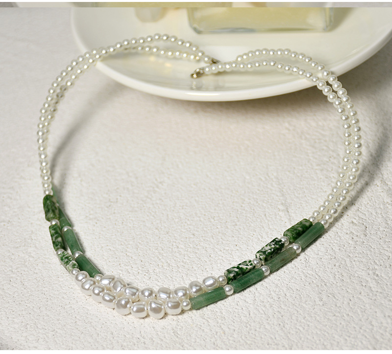 Vintage Baroque Style Pearl Beaded Necklace Clavicle Chain Womenu0027s Green Agate Handmade Jewelry 