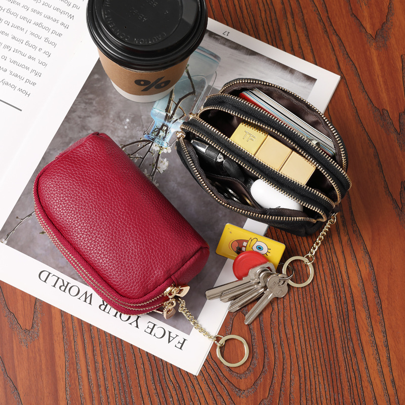 Nuevo bolso pequeño, tres capas de cremallera, bolso de aire extranjero, bolso de cambio de mujer, nuevo cuero pequeño, llave de bolsa de monedas