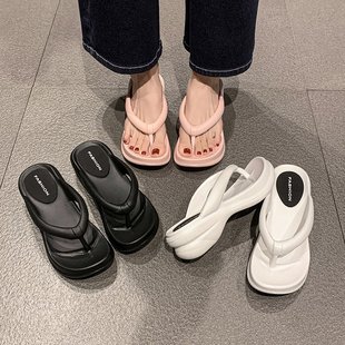 C Summer New Style Flip-Flops Wedge Heel Thick-Soled Flip-Flops Women's Shoes Slippers Outdoor Sandals Casual Versatile Simple Eva