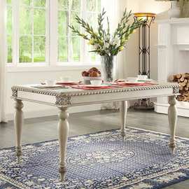 乐品居美式乡村实木雕花餐桌长方形客厅桌子家用小户型饭桌整装
