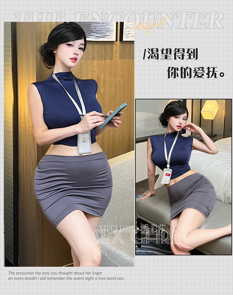 See-Through Secretary Uniform Lingerie Set with Miniskirt, Badge, Thong and Open-Crotch Stockings — detail image 19