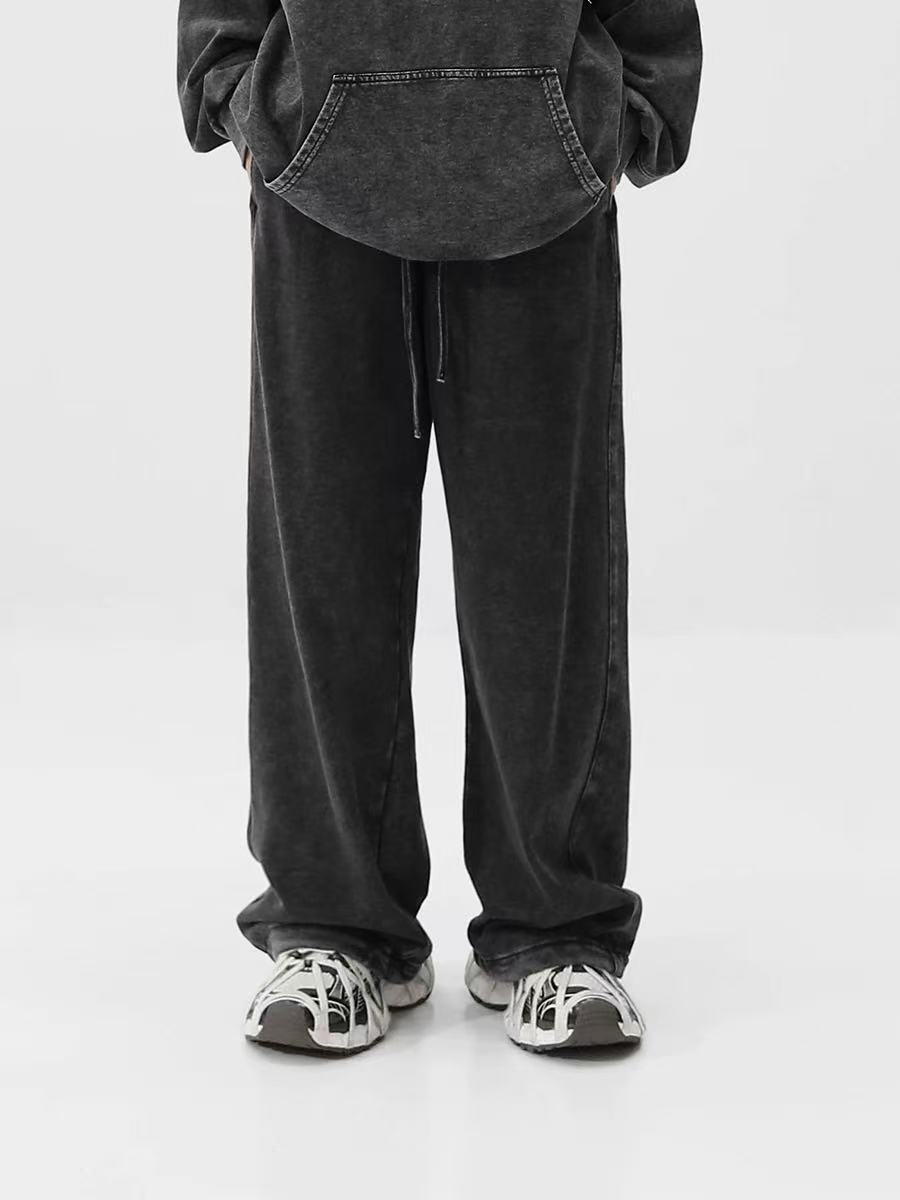 Verano nuevos pantalones lavados anticuados transfronterizos, pantalones con logo de marca de moda, pantalones casuales rectos retro para hombres y mujeres