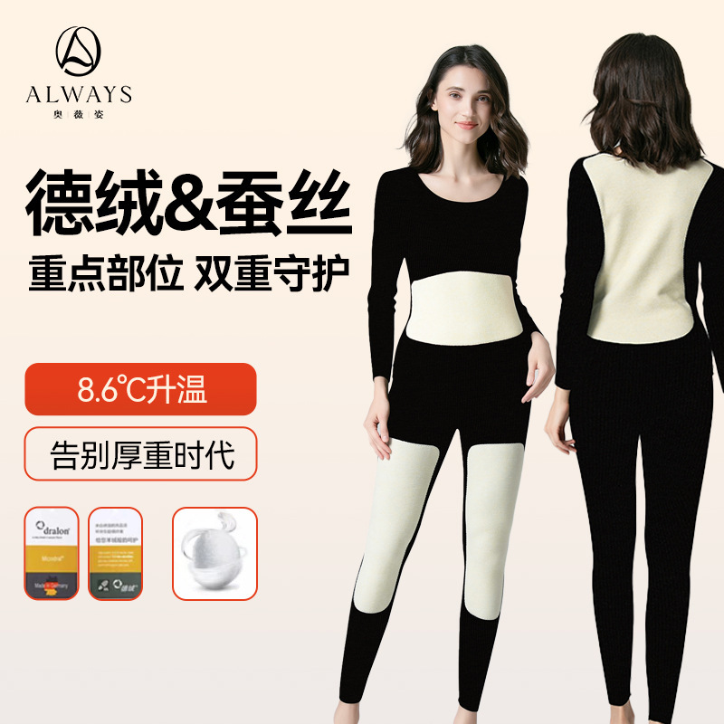 Oweizi New Style Women's Silk Hyaluronic Acid Thermal Underwear Set Autumn and Winter Velvet Plus Thick Velvet Autumn Clothes and Pants