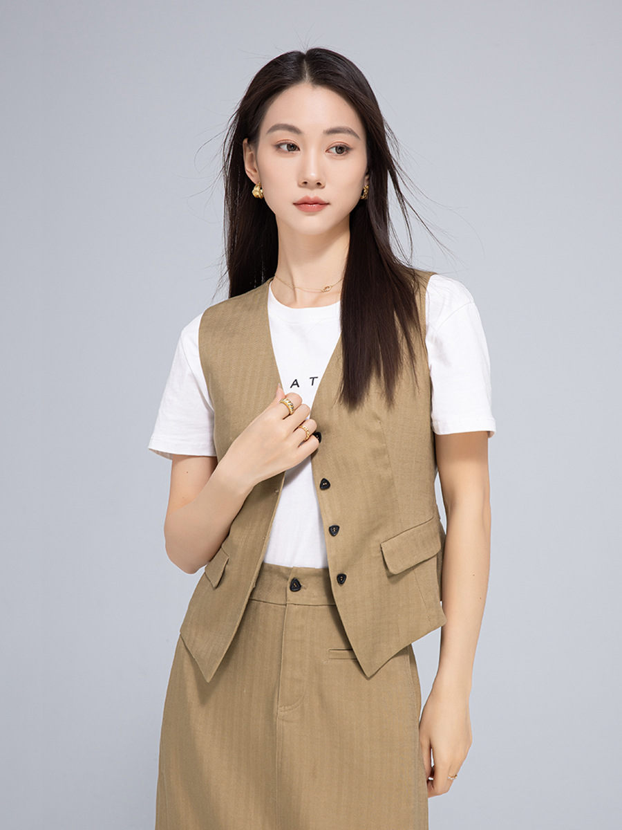 Áo vest gile nữ ngắn tay phong cách cổ điển chất liệu lanh Tencel — Gai Thật Màu