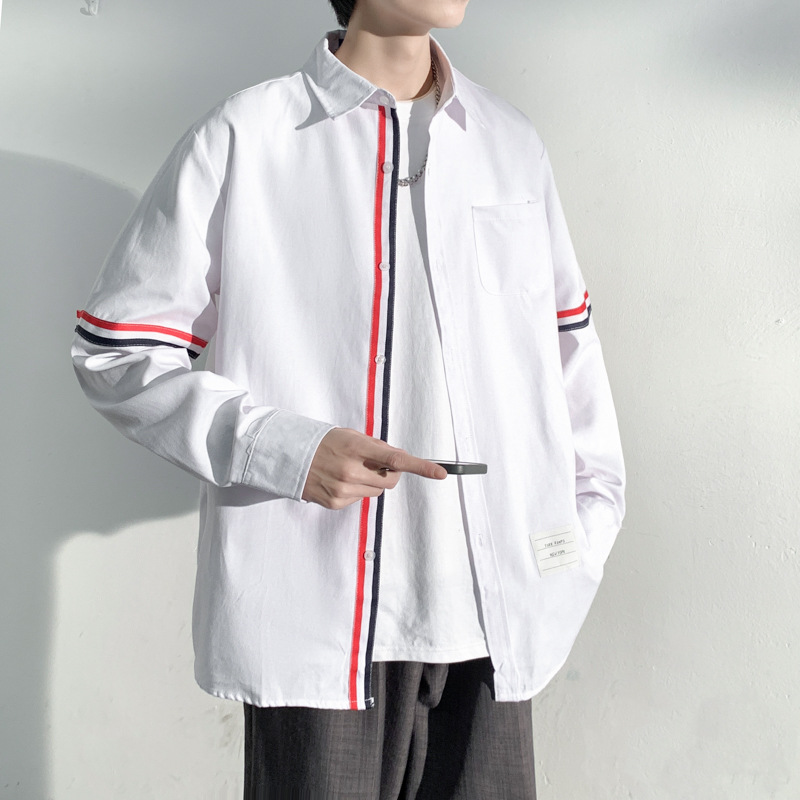 Chemise à manches longues pour hommes, tendance coréenne décontractée, belle chemise d'automne décontractée Joker, manteau à doublure blanche, pouces._voghion.com