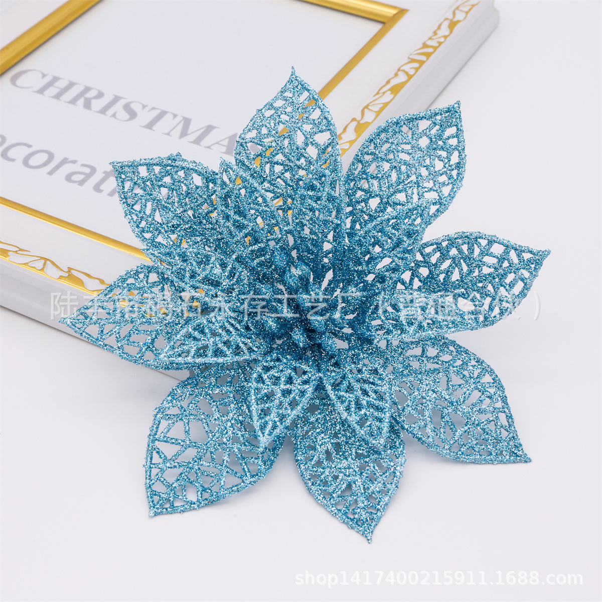 Flor en Polvo de 15 cm, Flor Hueca con Polvo Adhesivo, Decoración de Guirnalda para Árbol de Navidad, Fabricante de Borlas