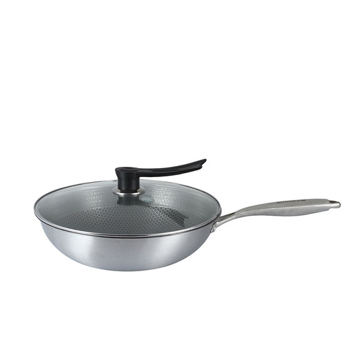 Stainless steel wok with smokeless honeycomb pan, non-stick composite bottom, non-stick cooking pan, new year's gift, wholesale cookware