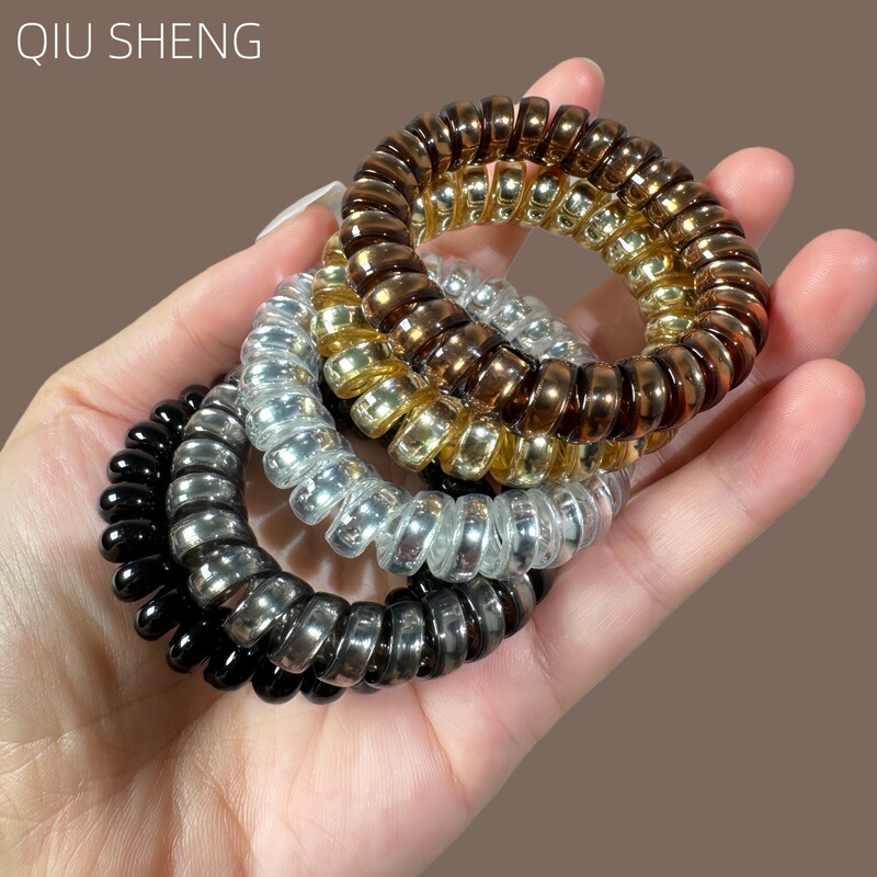 Gold and Silver Phone Cord Hair Band, High-End Simple Hair Rope, Traceless Rubber Band, Women's Hair Tie, High Elastic Hair Accessories