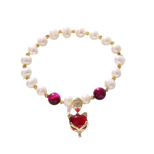 Brand New Simple and Versatile Natural Irregular Pearl Bracelet with Agate Stone, Attracting Love and Good Fortune Fox Bracelet, Wholesale